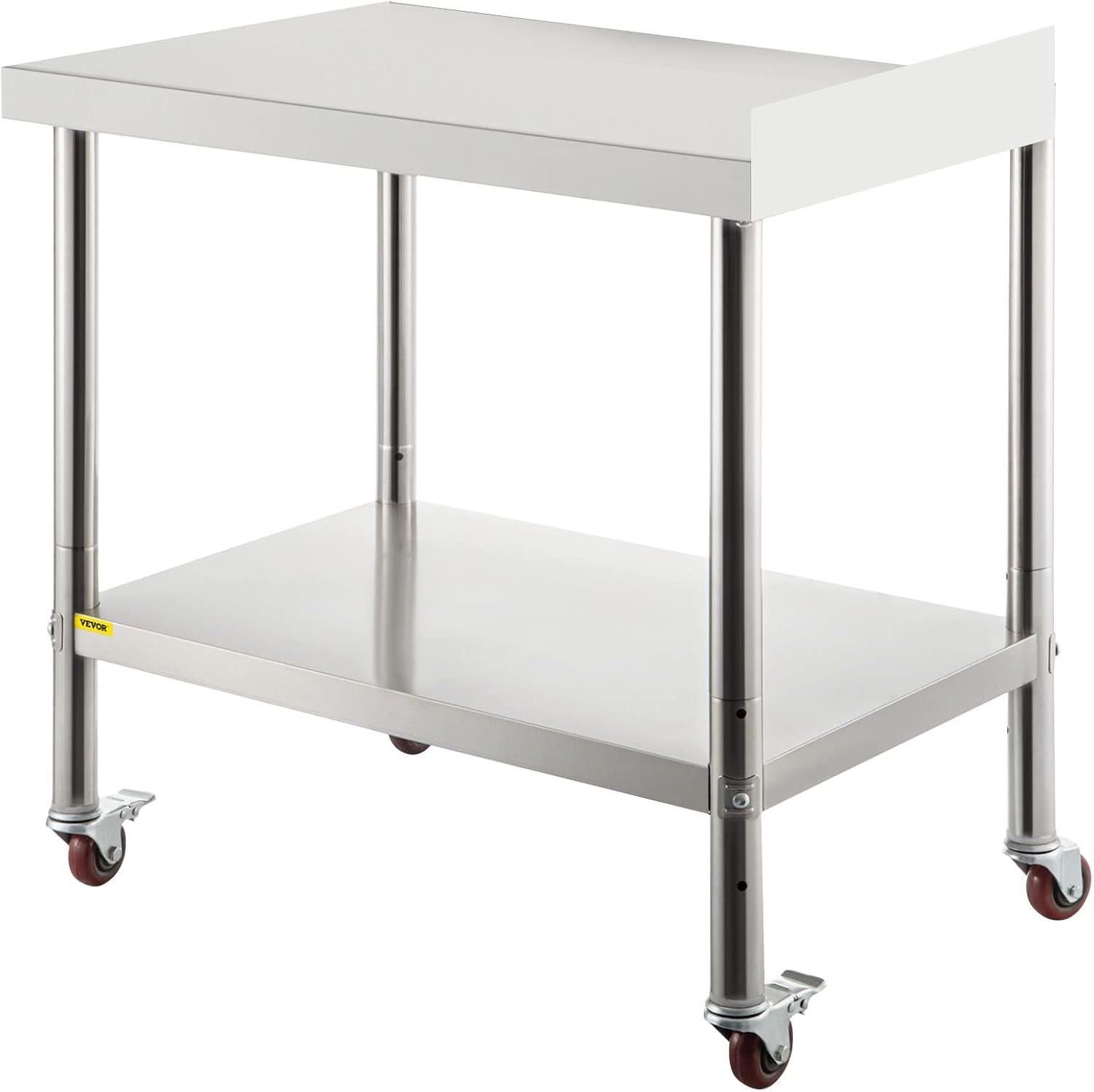 VEVOR Stainless Steel Adjustable Shelf Prep Table, Silver