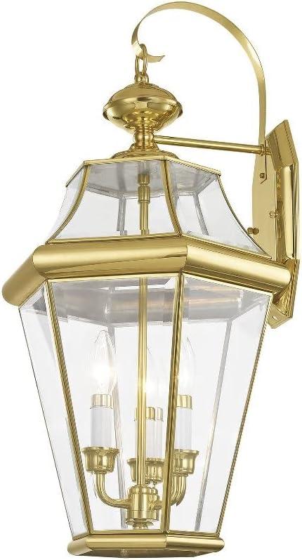 Polished Brass 3-Light Outdoor Wall Lantern with Clear Glass