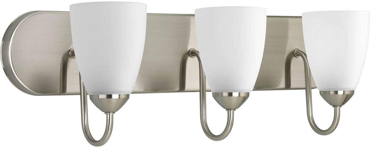 Brushed Nickel 24" 3-Light Dimmable Bath Vanity with Etched Glass Shades