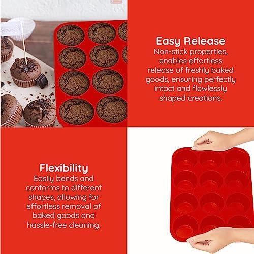 RUseeN Silicone Muffin Pan 2 Pack - 12 Cups Regular Silicone Cupcake Pan, Non-stick Silicone Great for Making Muffin Cakes, Tart, Bread - BPA Free and Dishwasher Safe