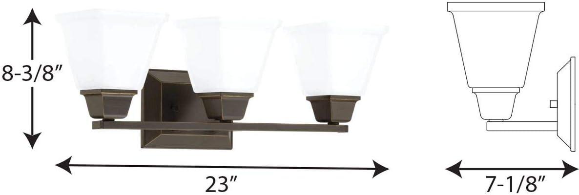 Progress Lighting Clifton Heights 3-Light Bath Vanity Fixture, Antique Bronze, Etched Square Glass Shade