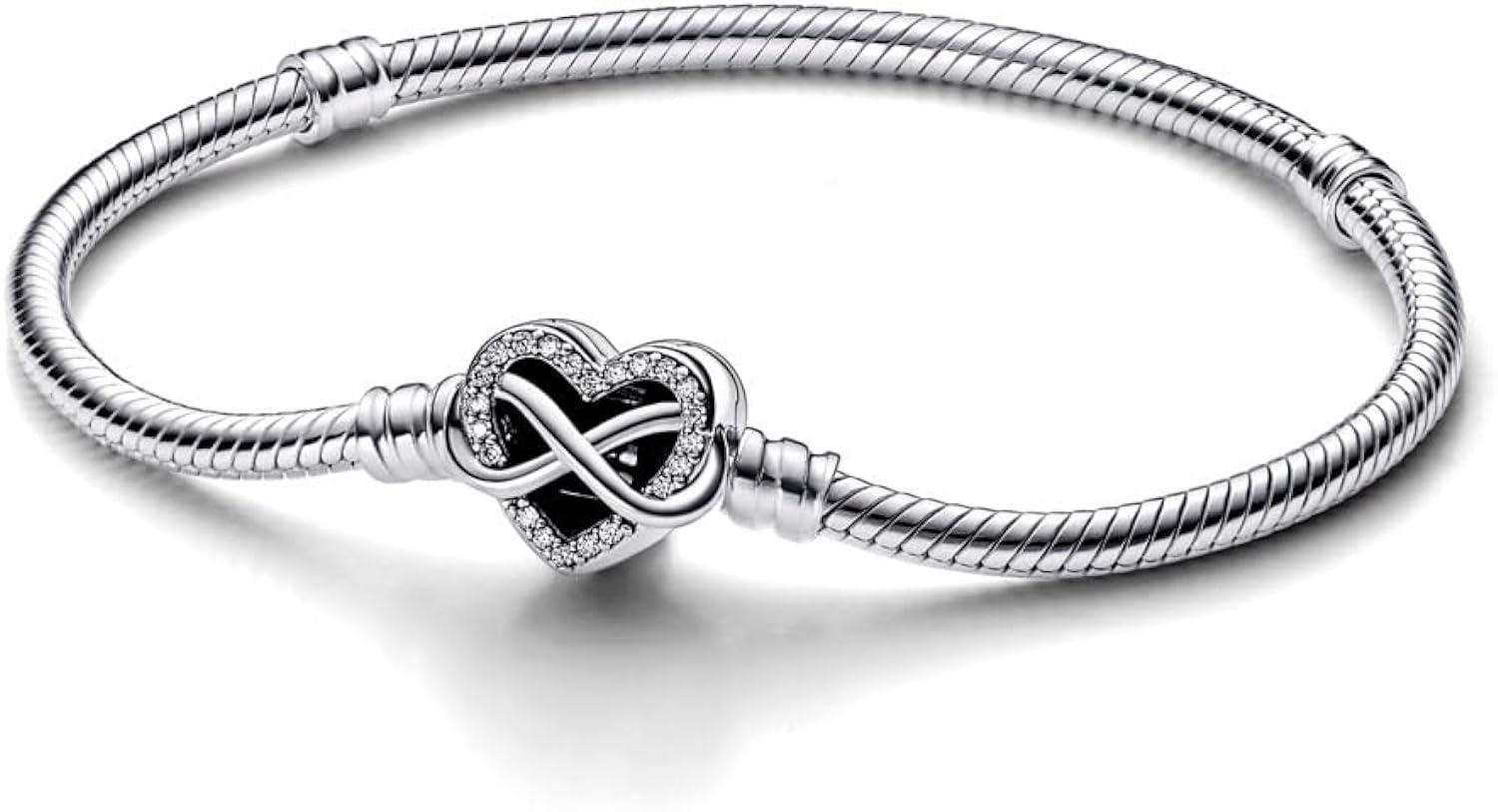 Sterling Silver Infinity Heart Clasp Snake Chain Bracelet, 6.7"