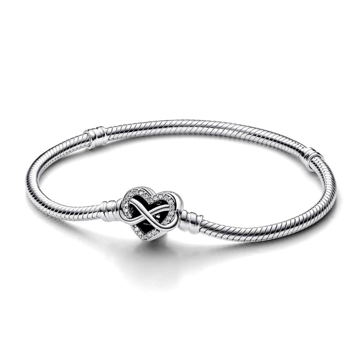 Sterling Silver Infinity Heart Clasp Snake Chain Bracelet, 6.7"