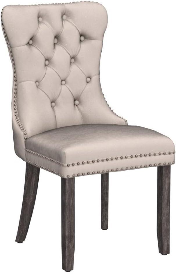 Tzicr Tufted Dining Chairs Set of 4, Upholstered Dining Chairs with Nailhead Back, Nailhead Trim, Velvet Dining Chairs for Kitchen/Bedroom/Dining Room(Beige)