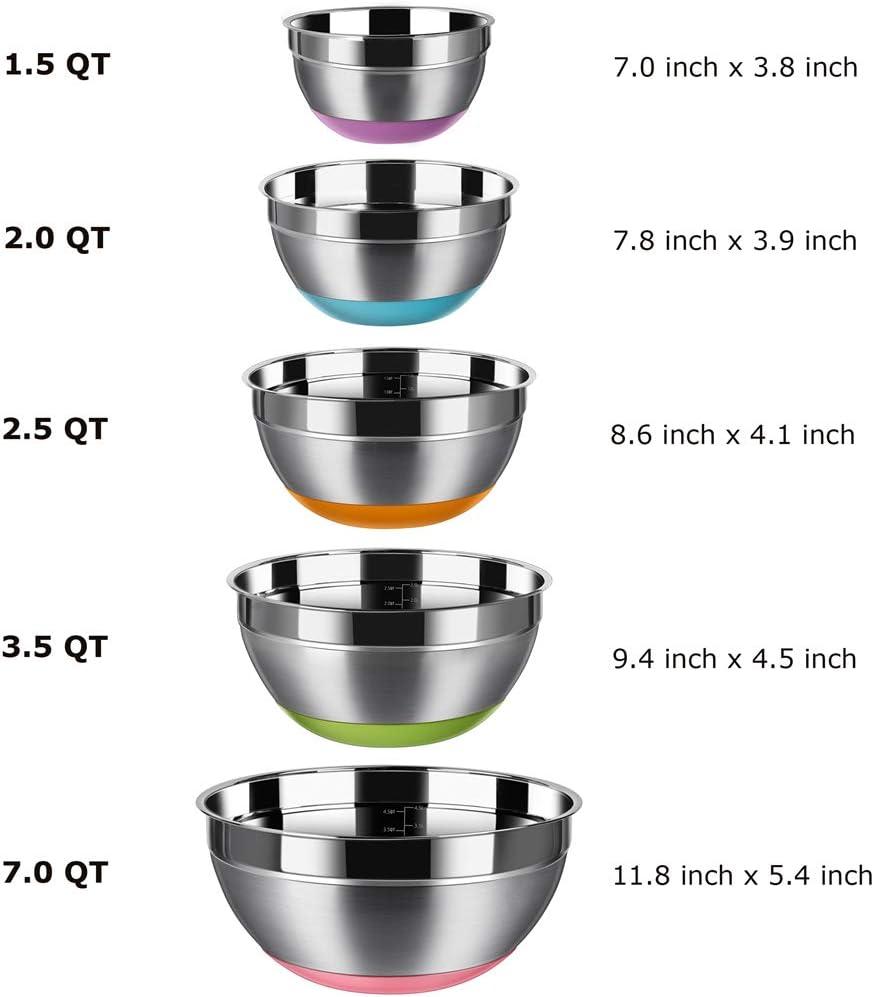 Colorful Stainless Steel Mixing Bowls Set with Non-Slip Silicone Bottoms