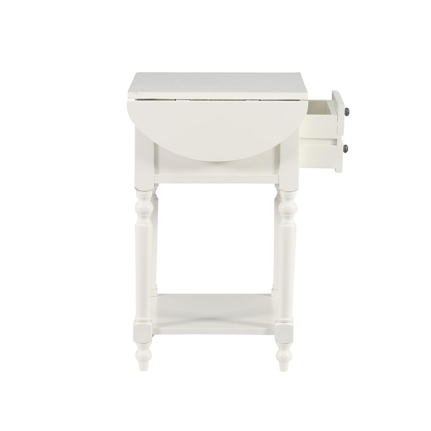 Powell Shiloh Single Drawer Indoor End Table with Shelf and Dropleaf, 24" Tall, White