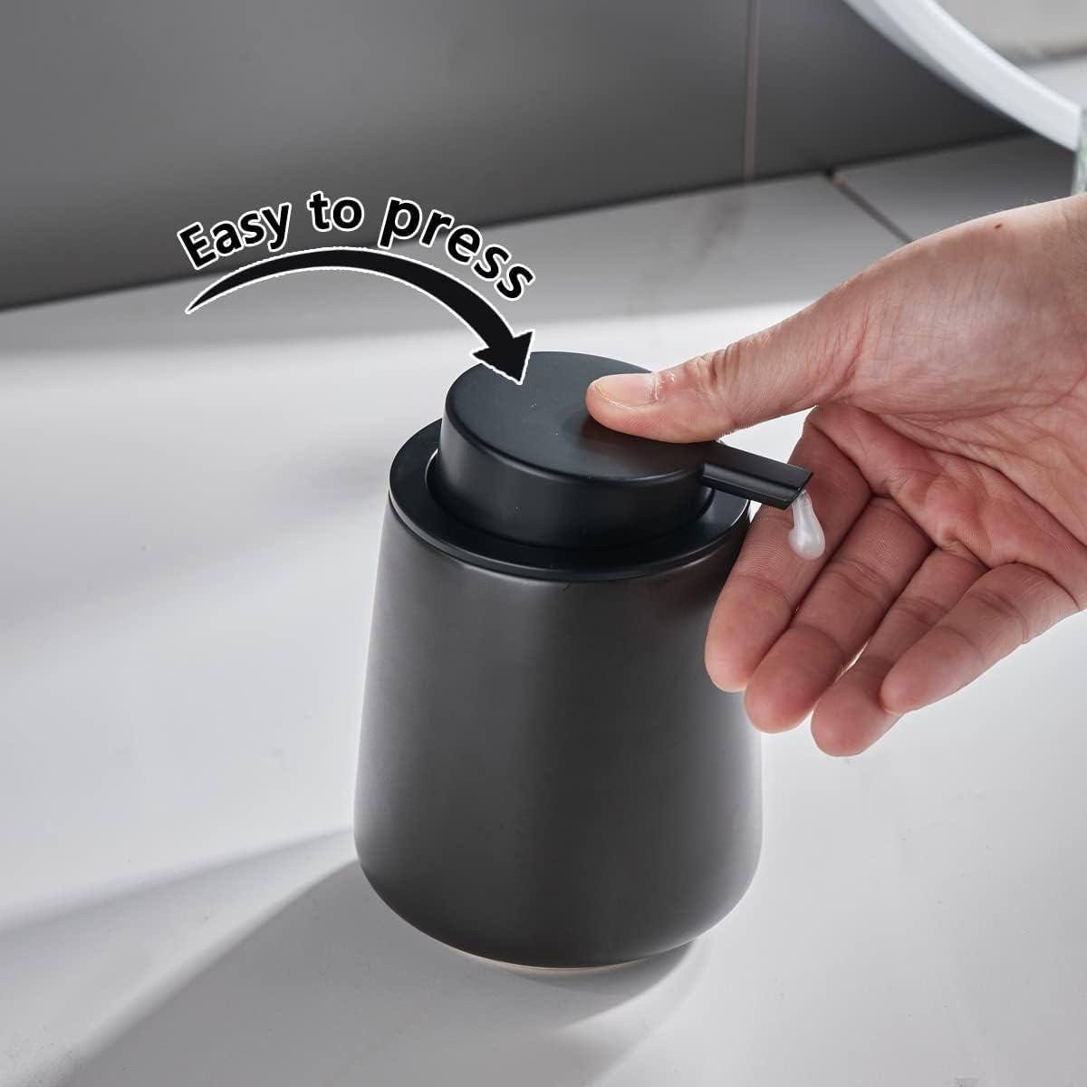 Black Ceramic Cylindrical Soap Dispenser with Easy Pump