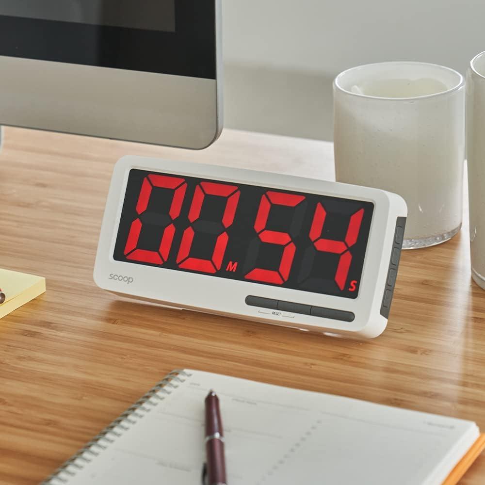 i-Scream LED Big Timer - Countdown Clock with Large 7.3" Display, 3 Brightness Settings, 4 Alarms and 3 Volume Levels, Battery-Powered Magnetic Timer for Home, Cooking, Studying, Fitness, Classroom