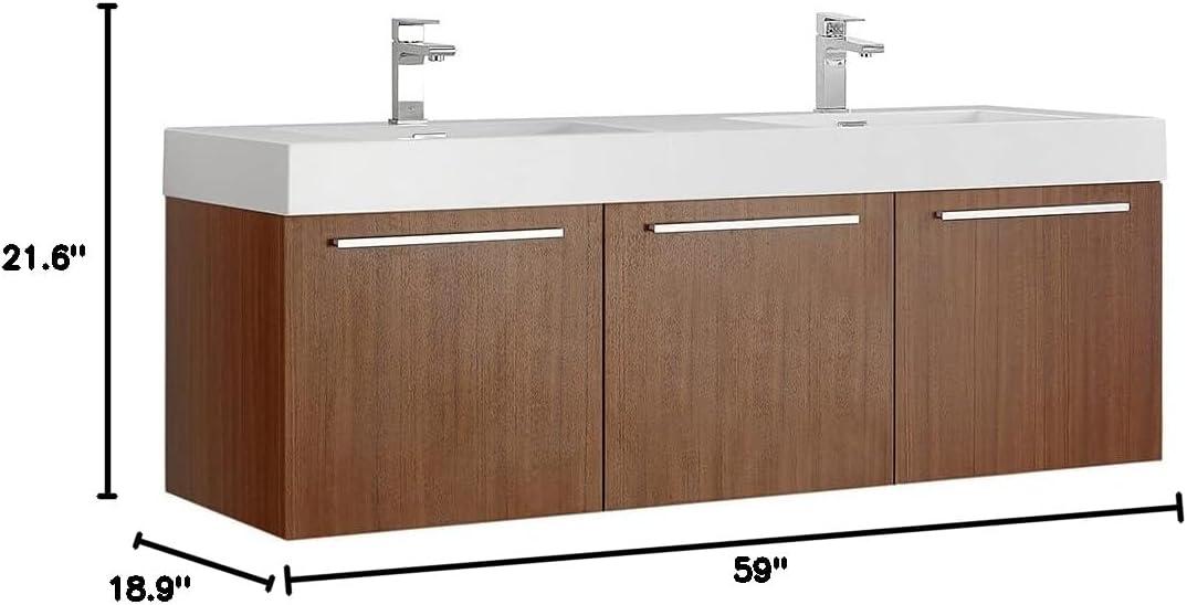 Fresca Vista 60'' Wall Mounted Modern Double Bathroom Vanity with Acrylic Vanity Top