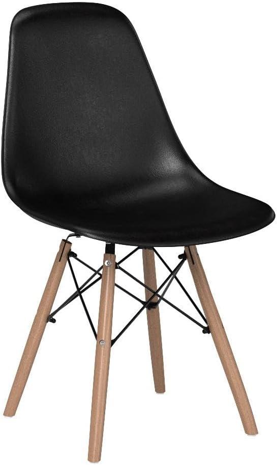 Black Ergonomic Plastic Side Chairs with Wooden Legs, Set of 4