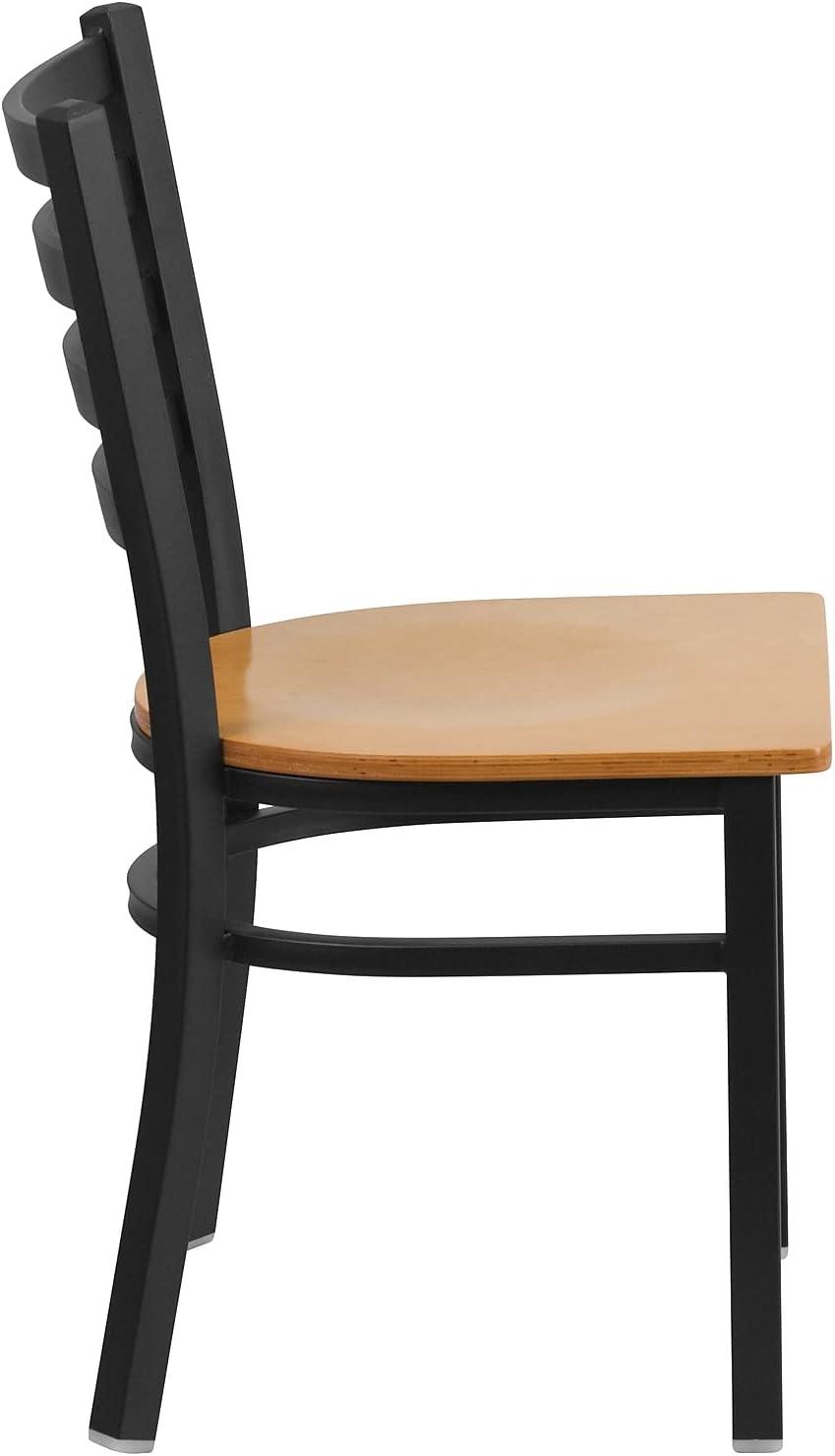 Flash Furniture 2 Pack HERCULES Series Black Ladder Back Metal Restaurant Chair - Natural Wood Seat