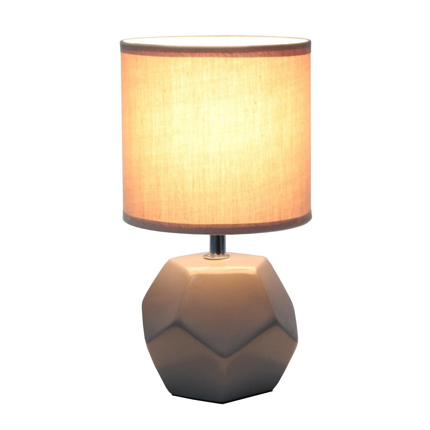 Simple Designs Round Prism Mini Table Lamp with Matching Fabric Shade Gray