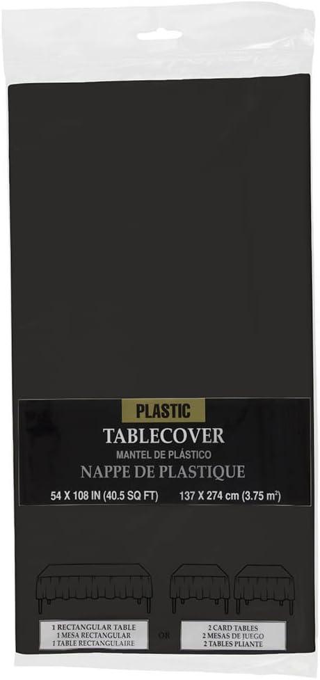 JAM Paper Plastic Table Cover, Black Tablecloth, 1/Pack