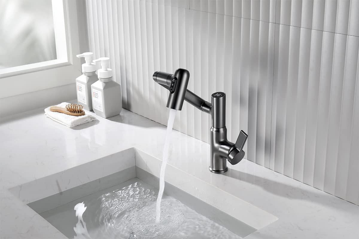 Lefton Rotatable Single Hole Bathroom Faucet with Temperature Display BF2204