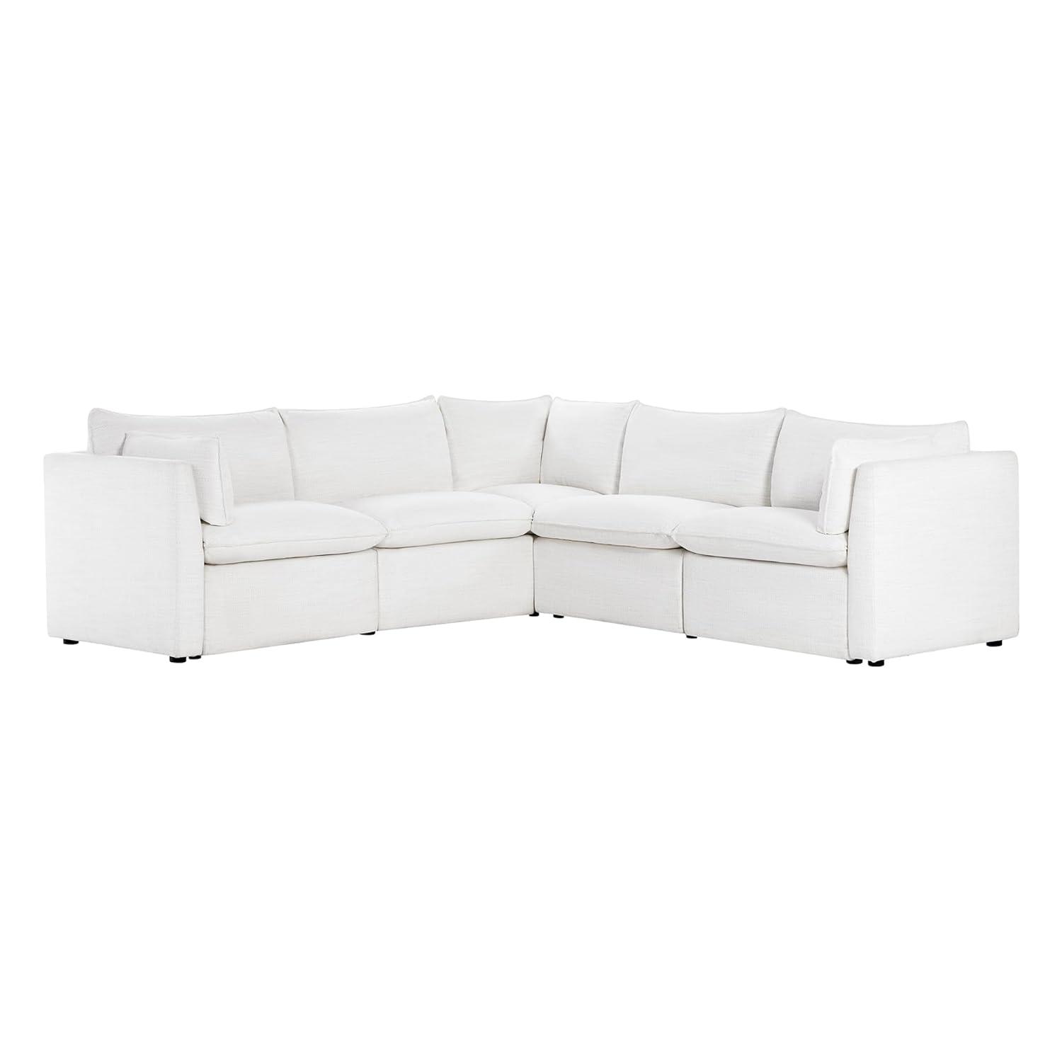 Nereidix 107 in. 5-Piece Fabric Modern Corner Modular Sofa Sectional Sofa in Cream with Arms for Living Room