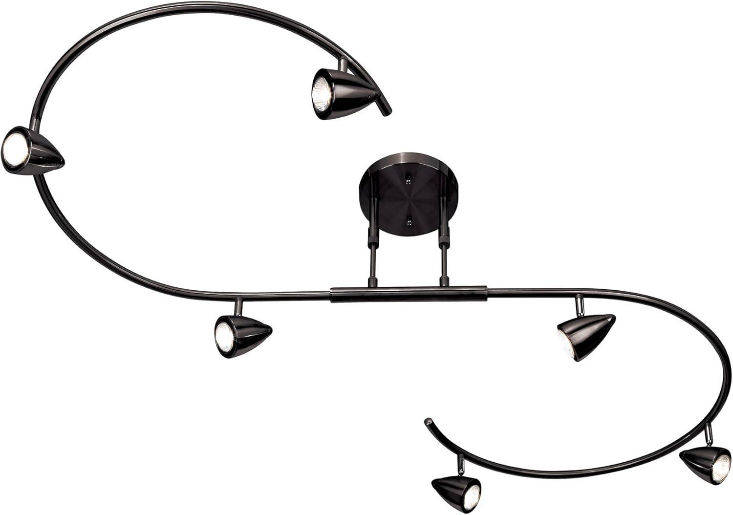 Pro Track Salazar S-Wave 6-Head LED Ceiling Track Light Fixture Kit Spot Light GU10 Adjustable Black Metal Modern Kitchen Bathroom Dining 54" Wide