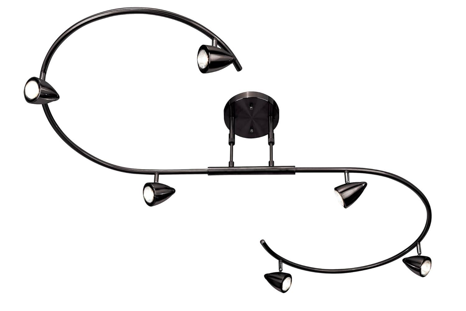 Pro Track Salazar S-Wave 6-Head LED Ceiling Track Light Fixture Kit Spot Light GU10 Adjustable Black Metal Modern Kitchen Bathroom Dining 54" Wide