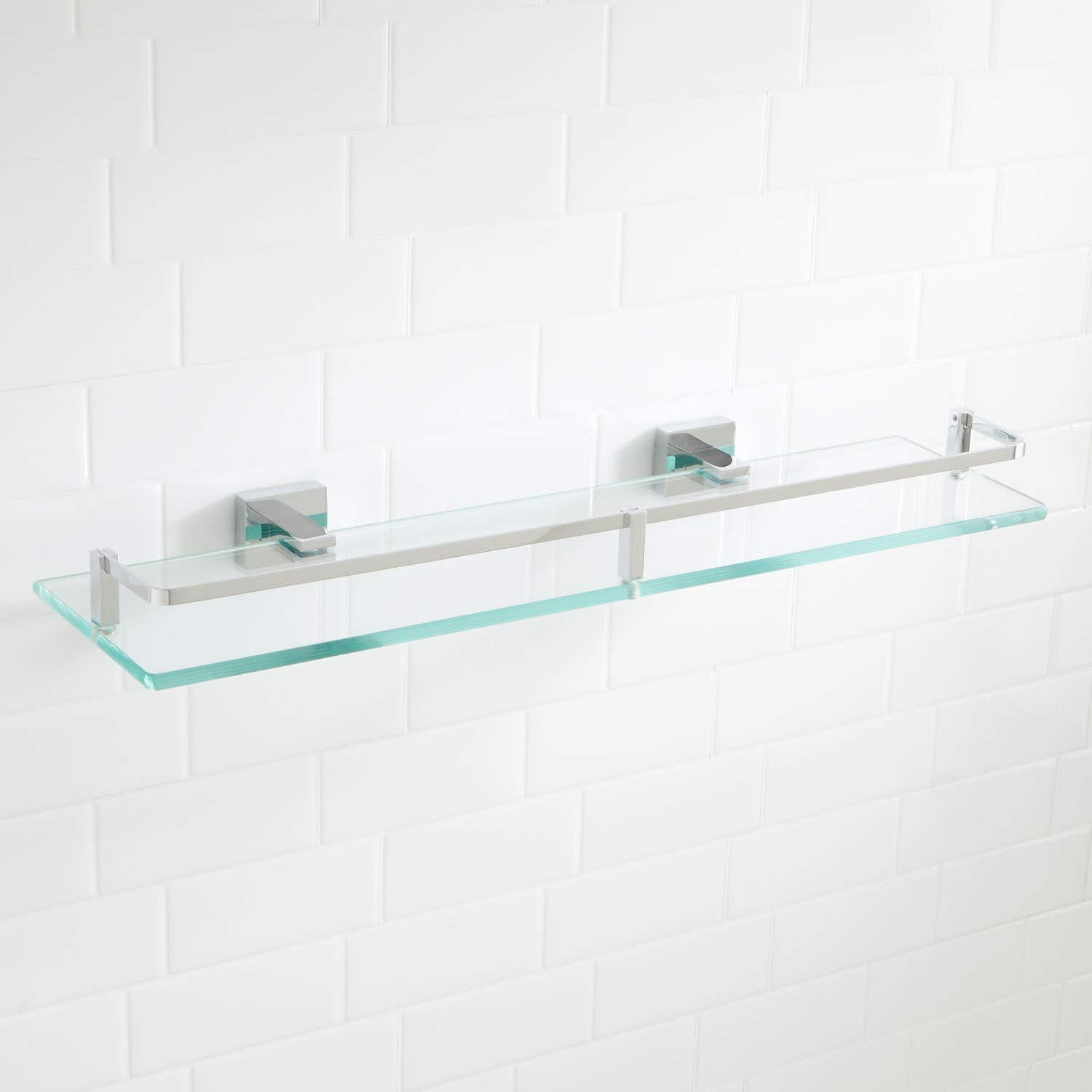 Polished Brass and Glass Wall Mounted Bathroom Shelf
