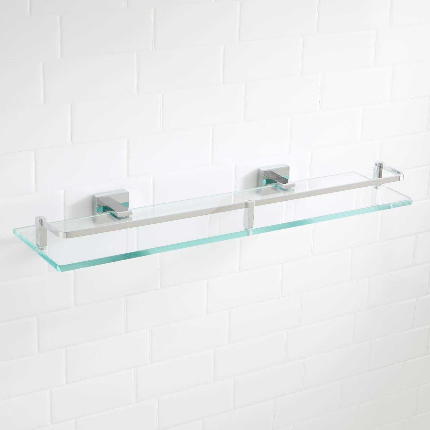 Polished Brass and Glass Wall Mounted Bathroom Shelf