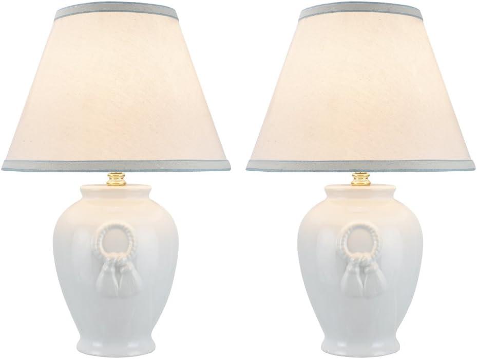 Aspen Creative 40069-2, Two Pack Set, 17" High, Traditional Ceramic Table Lamp, Green with Hardback Empire Shaped Lamp Shade in Off-White, 11 1/2" Wide