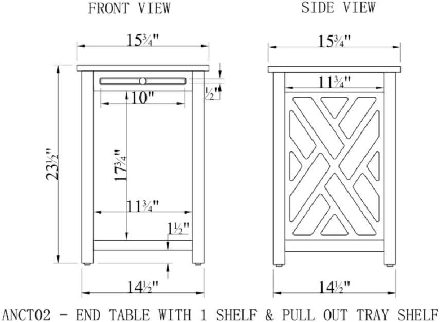 Coventry Pine Wood End Table with Tray Shelf in White