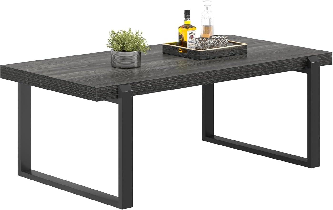 FOLUBAN Coffee Table, Modern Rustic Wood and Metal Center Table with Storage, Industrial Cocktail Tea Table for Living Room, Oak, 47 Inch