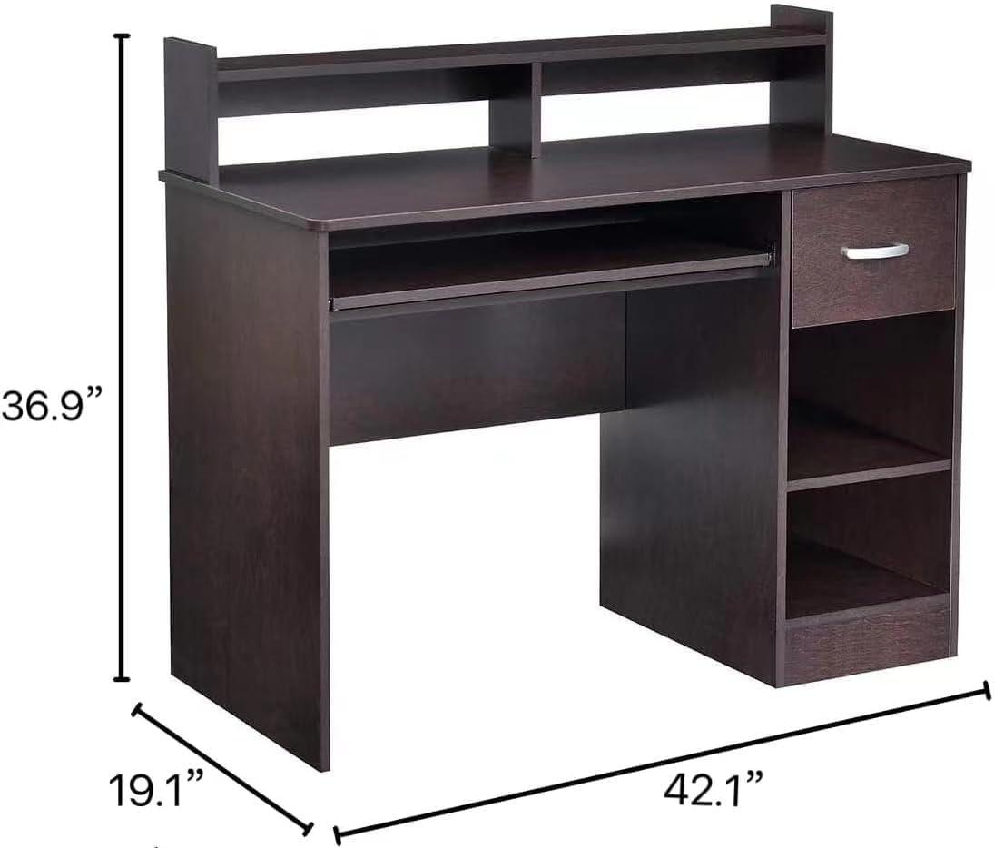 Axess Computer Desk with Keyboard Tray, Cherry brown