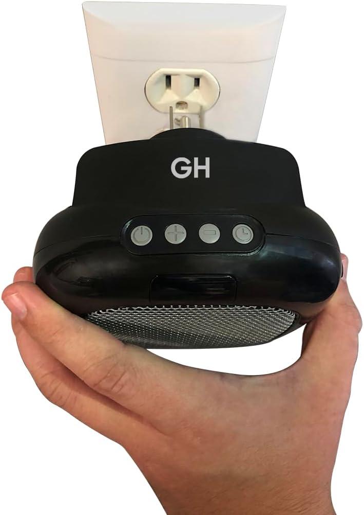 Good Housekeeping Wall-Mount Indoor Space Heater, Portable Electric Mini Heater w/ Adjustable Thermostat & Remote Control, 750W, Black