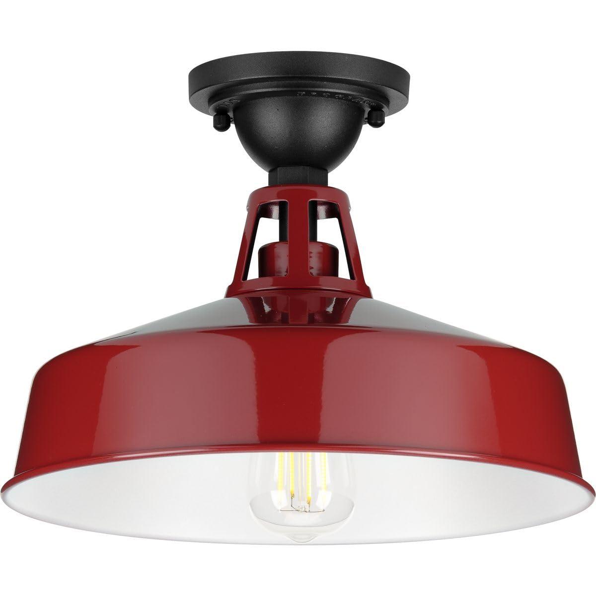 Progress Lighting, Cedar Springs, 1-Light Ceiling Light, Red Finish, White Shade