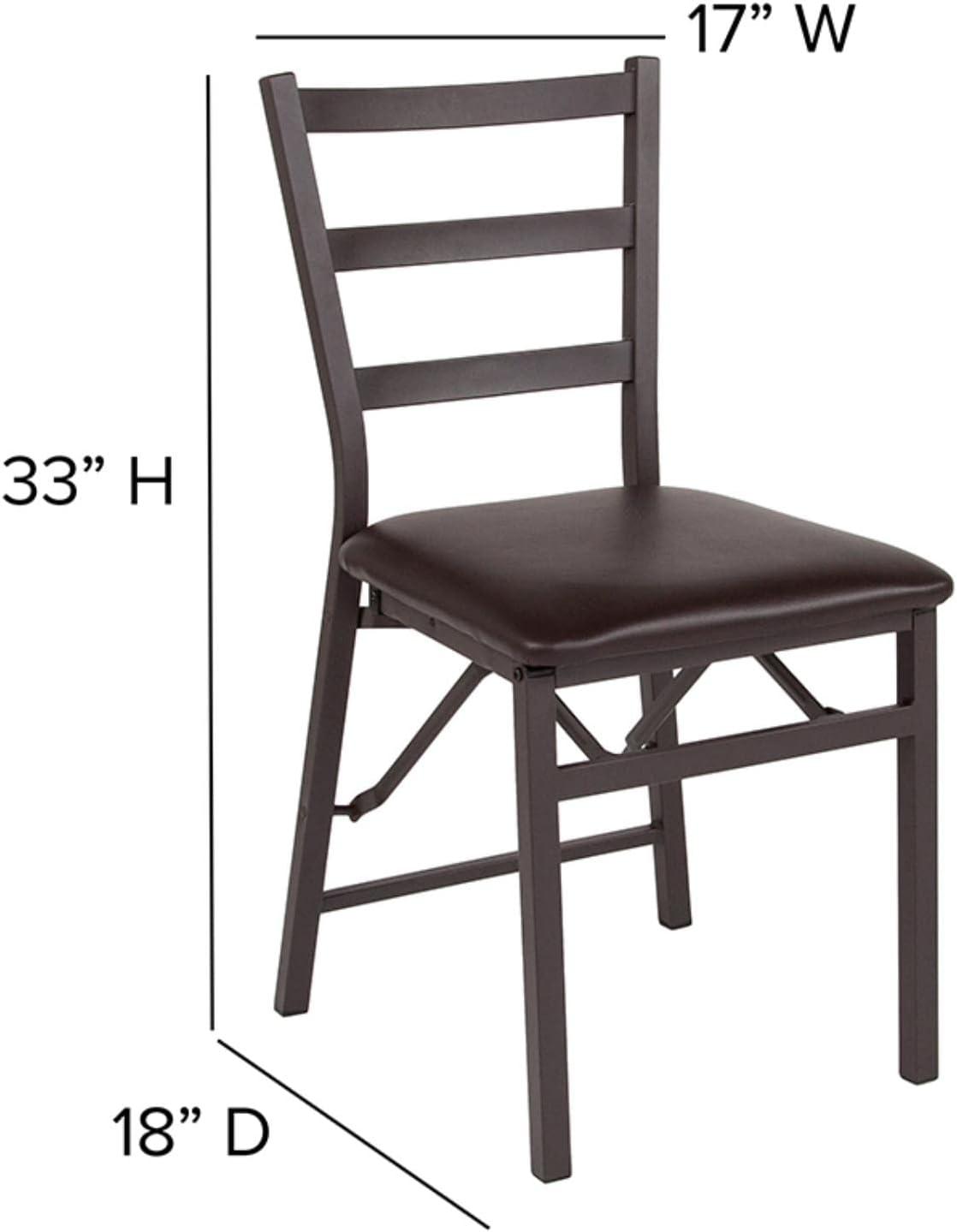 Flash Furniture 2 Pack HERCULES Series Brown Folding Ladder Back Metal Chair with Brown Vinyl Seat