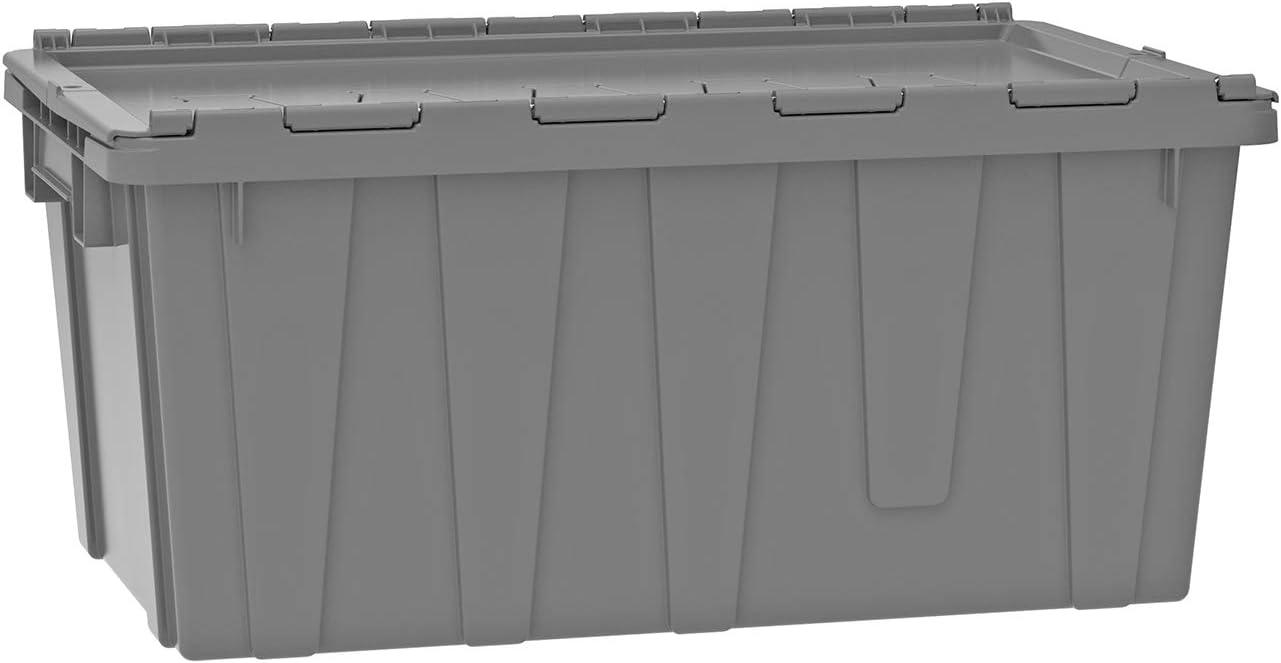 Gray Industrial Plastic Stackable Storage Tote with Lid