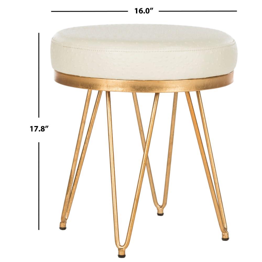 Jenine Faux Ostrich Round Bench - Cream/Gold - Safavieh