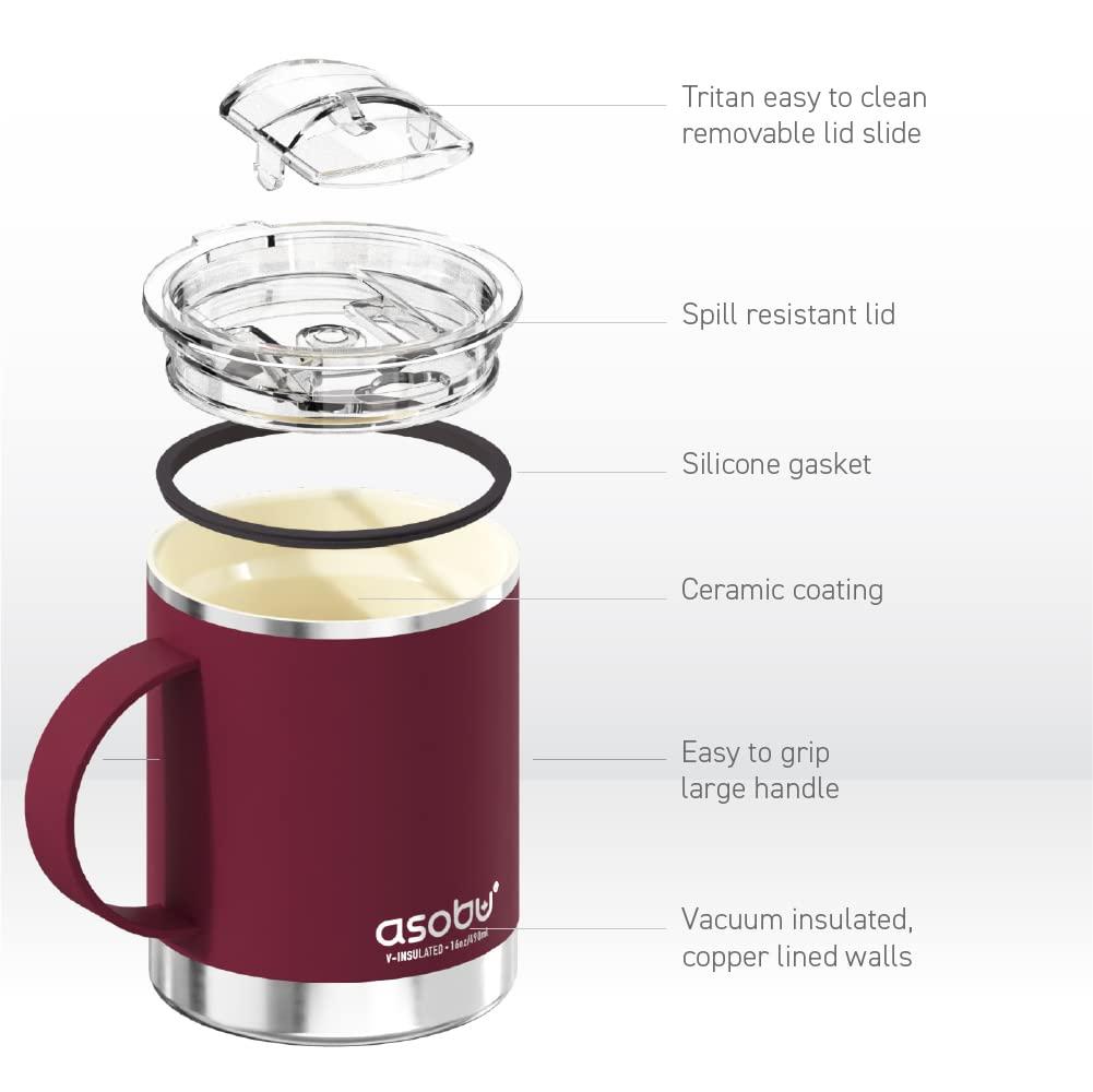 Asobu Ultimate Stainless Steel Ceramic Inner Coating Insulated Coffee Mug, 12 Ounces (Burgundy)