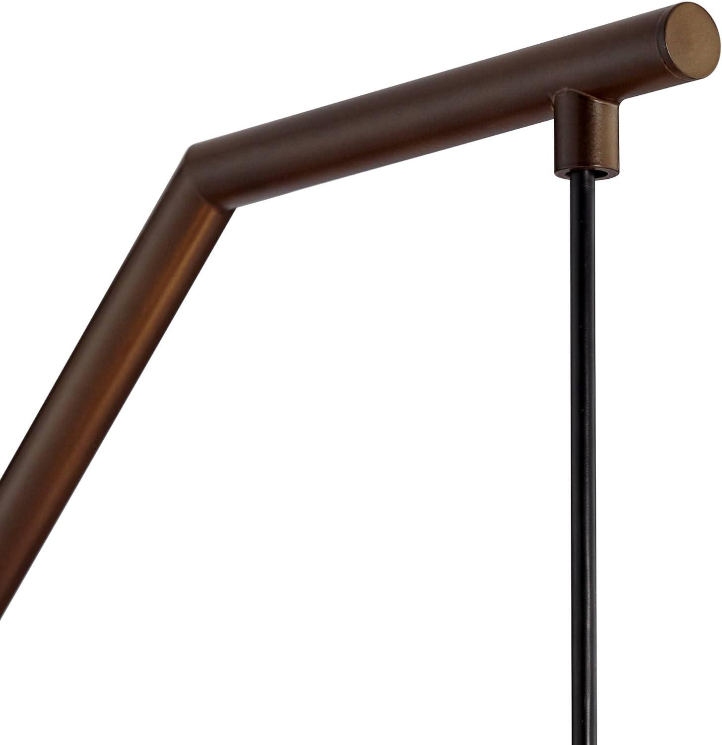 Contemporary Bronze Arc Floor Lamp with Blue Drum Shade