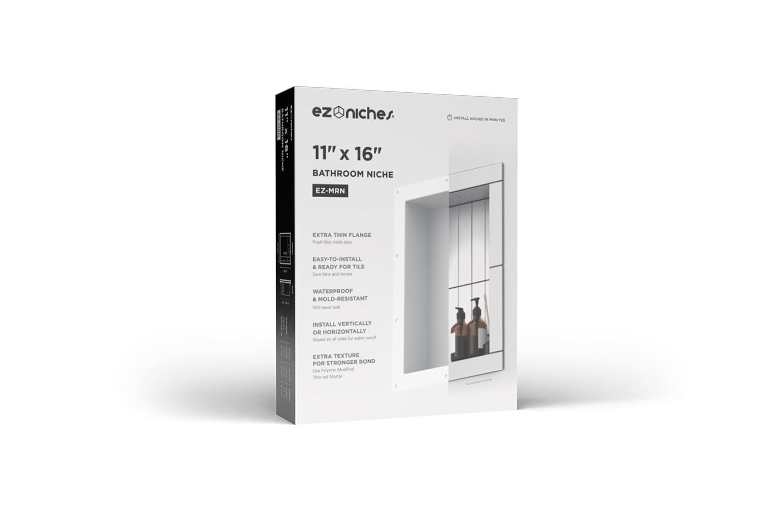 EZ NICHES New Ready for Tile Recessed Bathroom Shower Shampoo Shelf Niche (11" X 16" Medium Rectangular)