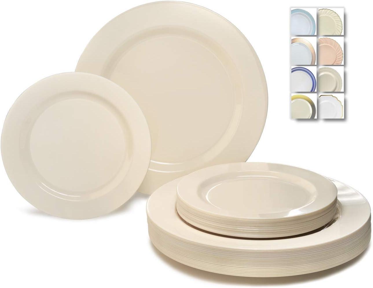 " OCCASIONS " 50 Plates Pack (25 Guests)-Heavyweight Wedding Party Disposable Plastic Plate Set -25 x 10.5'' Dinner + 25 x 7.5'' Salad/Dessert plates (Plain Ivory)