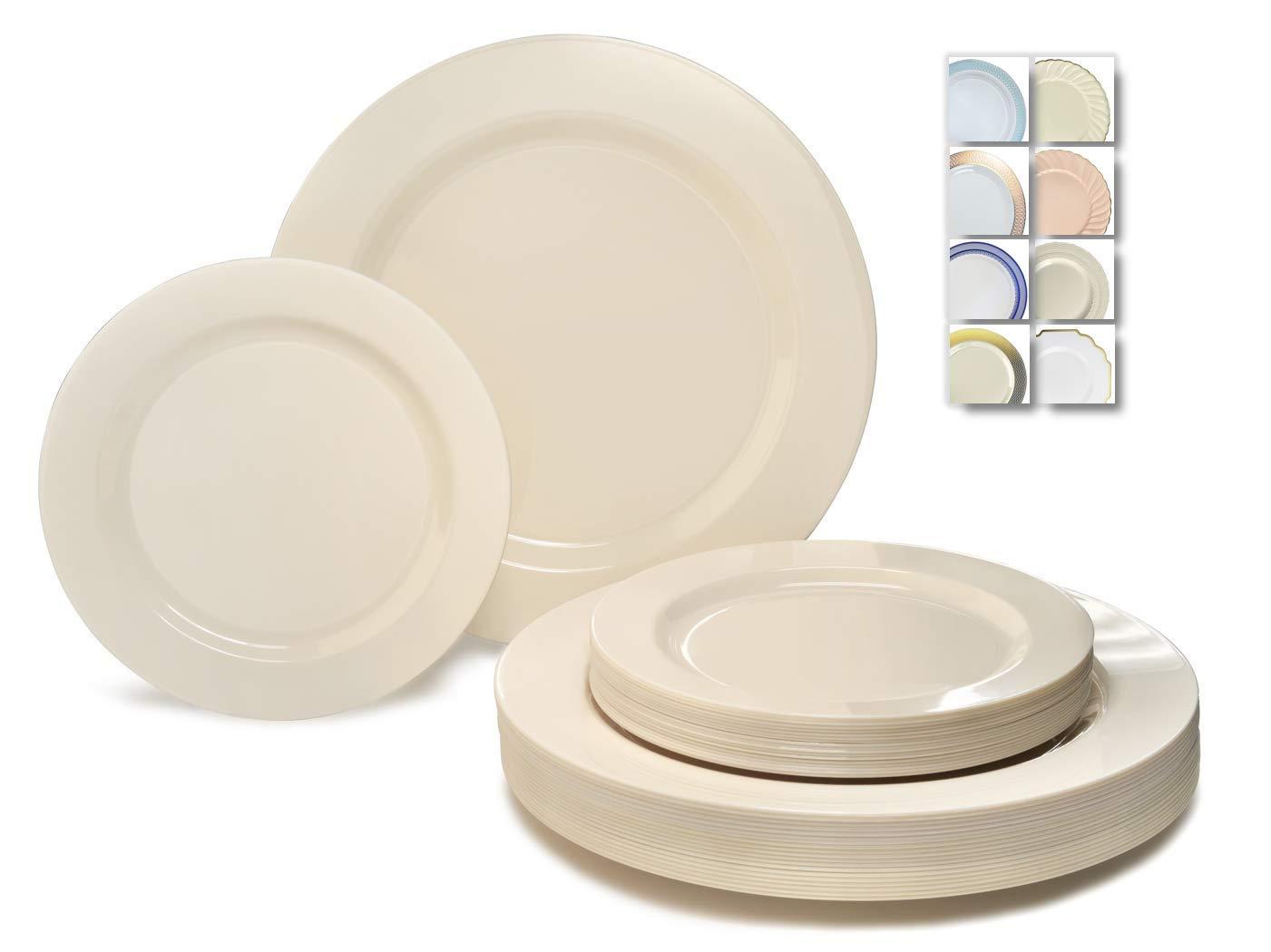 " OCCASIONS " 50 Plates Pack (25 Guests)-Heavyweight Wedding Party Disposable Plastic Plate Set -25 x 10.5'' Dinner + 25 x 7.5'' Salad/Dessert plates (Plain Ivory)