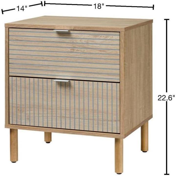Sango Sango Merk 2-Drawer Solid Wood Nightstand, Drawers With Horizontal & Vertical Grooves