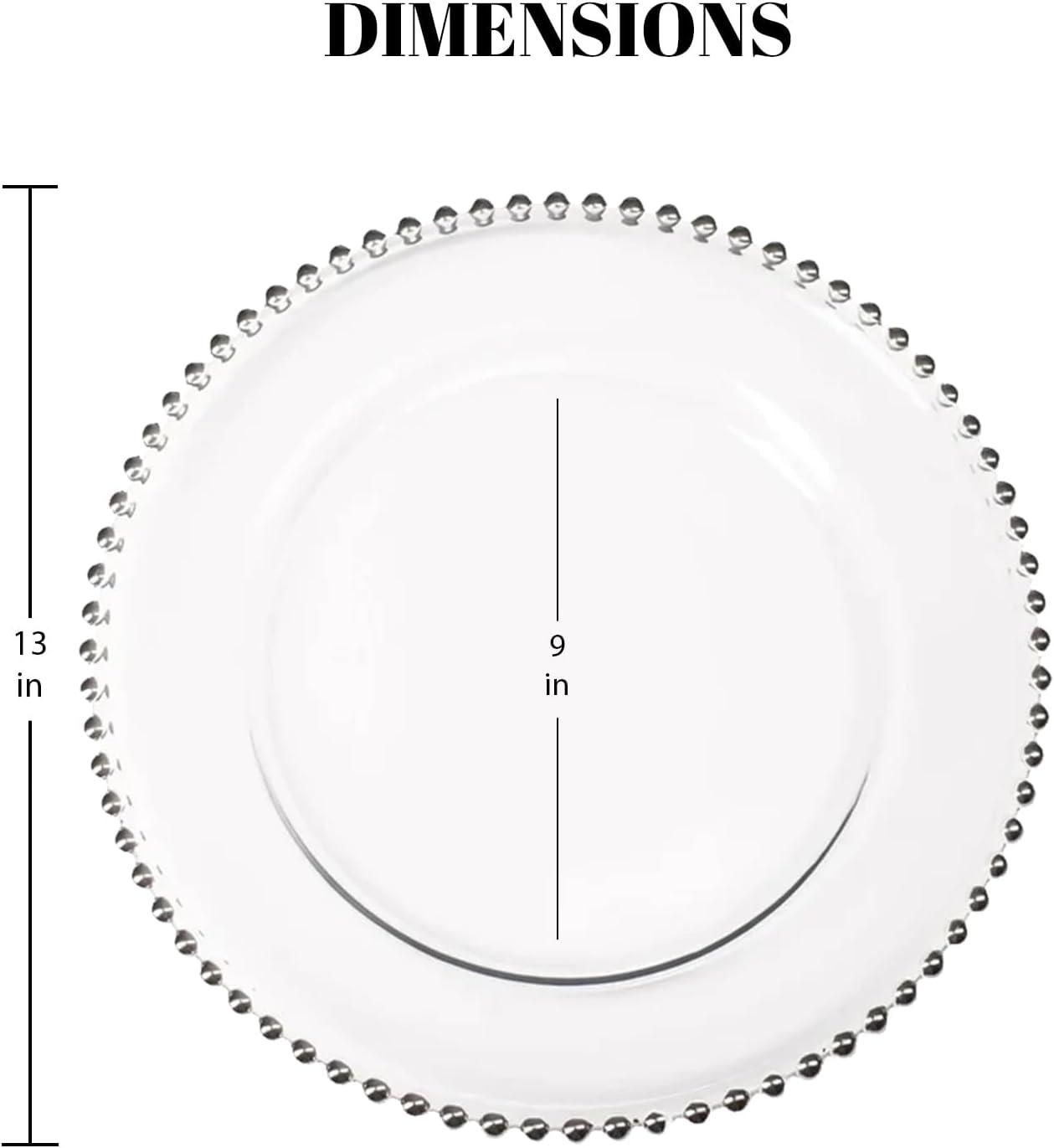 Handcrafted Silver Glass Beaded Charger Plates, 13-inch, Set of 8