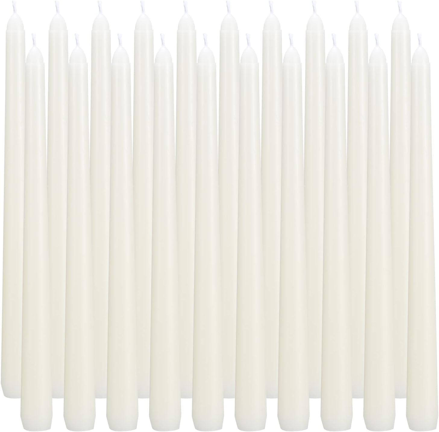flamecan Ivory Taper Candles, Set of 20 Unscented and Smokeless 10 Inch Taper Candles Long Burning, Paraffin Wax with Cotton Wicks for Burning Approxinately 7-8 Hours Time