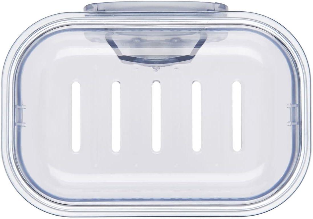 Clear Suction Cup Ceramic Soap Dish with Drainage Slots