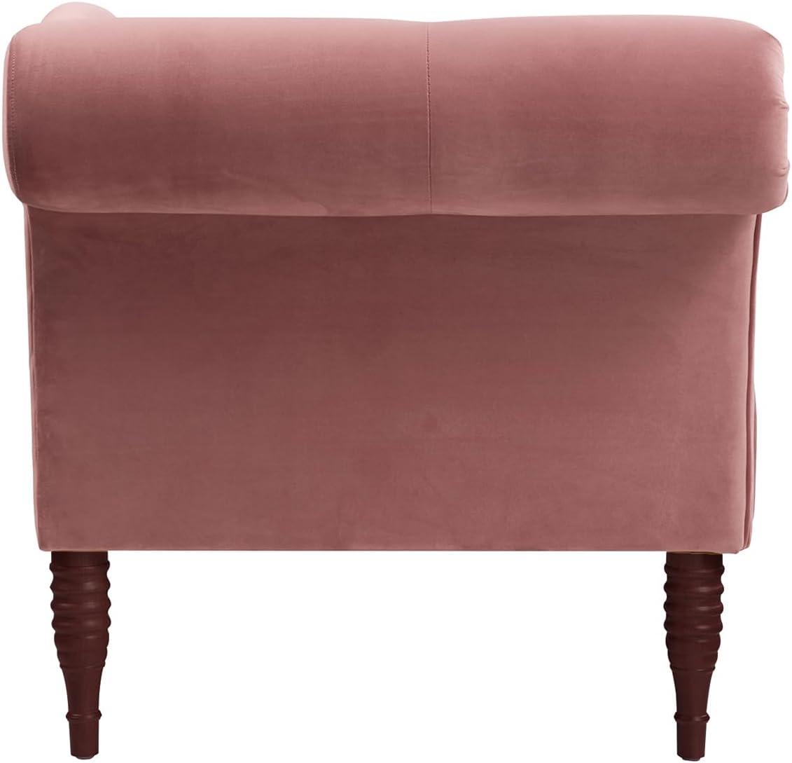 Ash Rose Velvet Handcrafted Chaise Lounge with Tufted Roll Arm