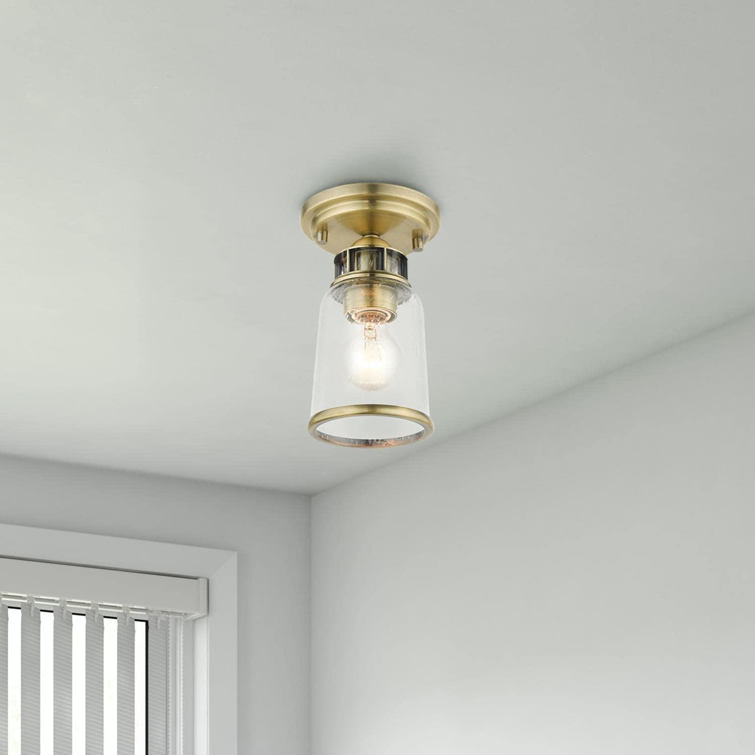 Livex Lighting Lawrenceville 1 - Light Flush Mount in  Antique Brass