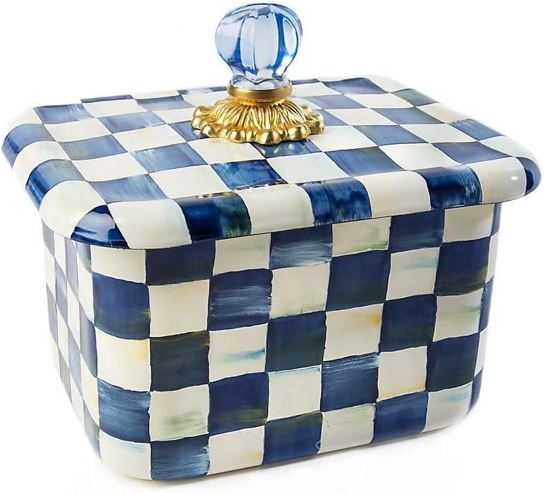 Elegant Royal Check Hand-Painted Recipe Box with Glass Knob