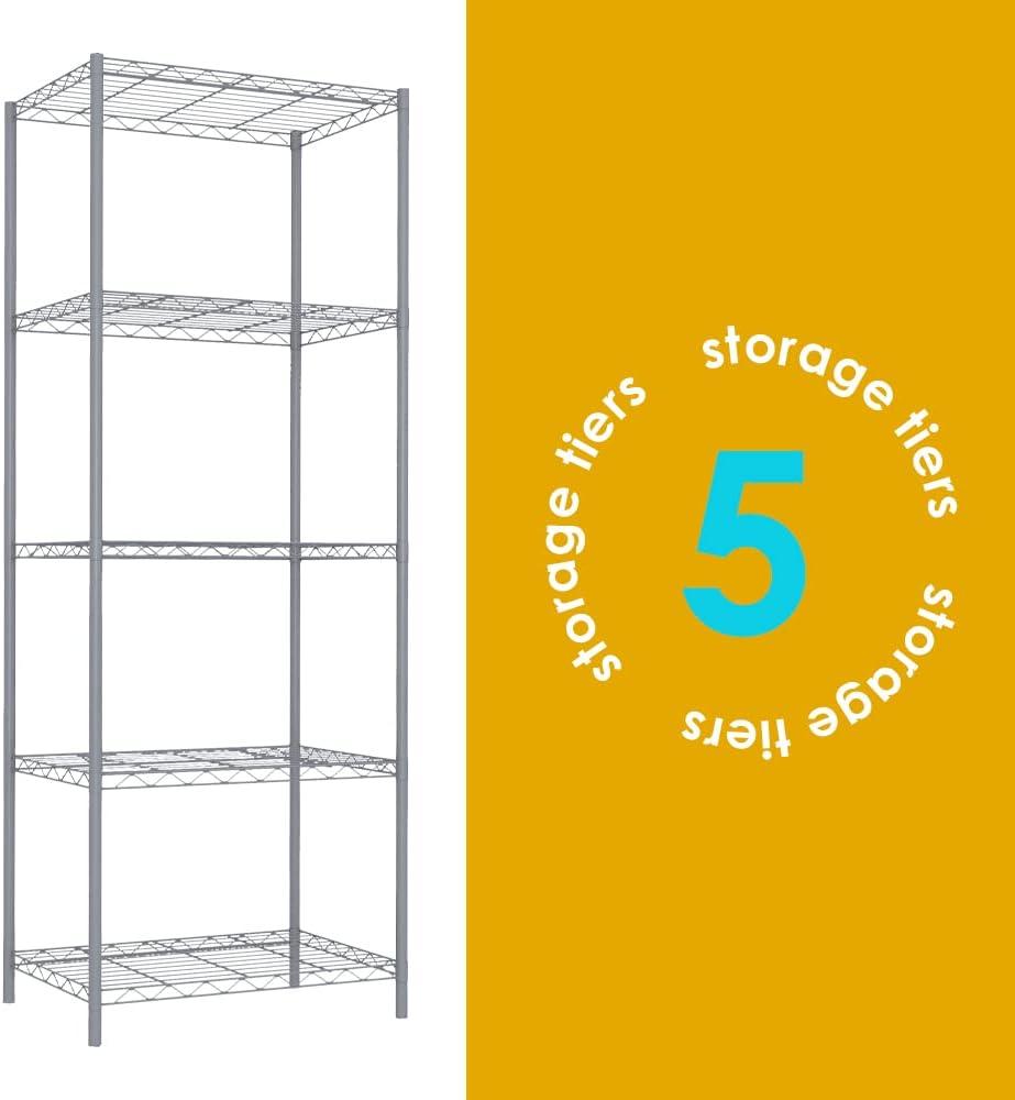 Gray 5-Tier Heavy-Duty Steel Wire Shelving Unit