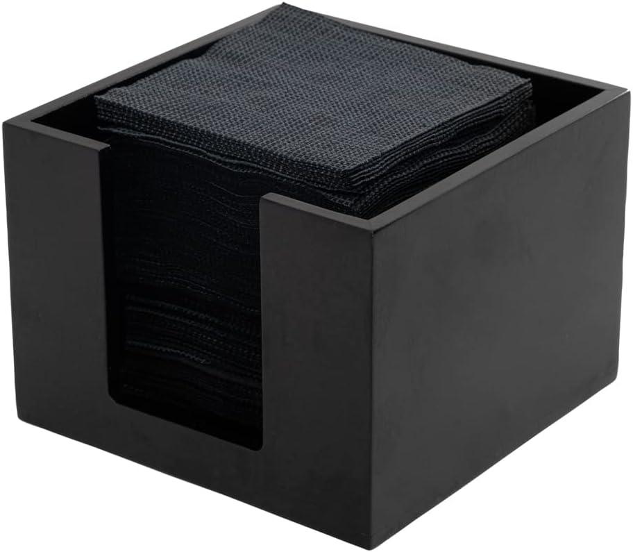 JepoIA 5.5 x 4 Inch Cocktail Napkin Holder 1 Square Flat Napkin Holder - For Bars Kitchen Tables or Countertops Sturdy Black Bamboo Tissue Napkin Holder Dining Room Decor