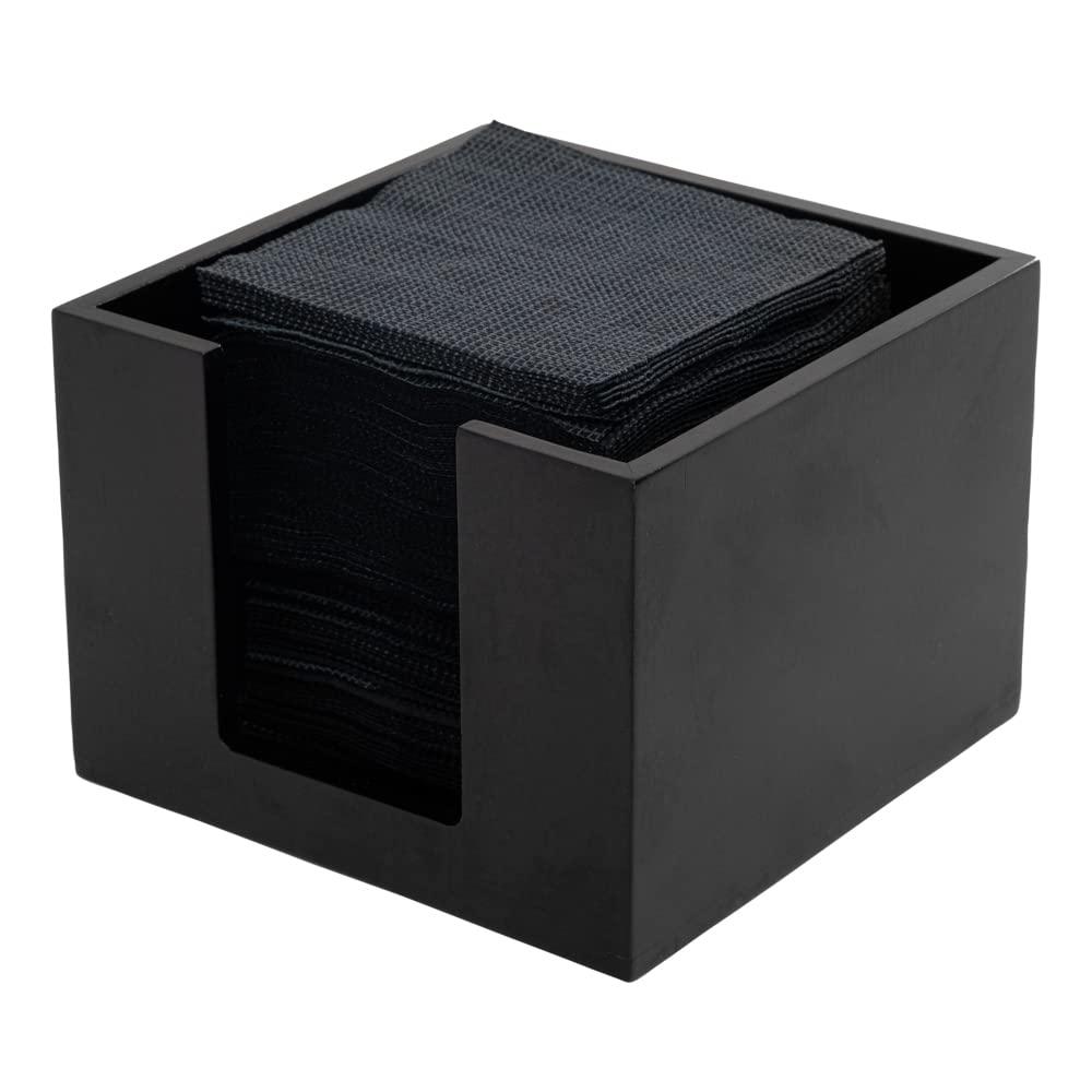 JepoIA 5.5 x 4 Inch Cocktail Napkin Holder 1 Square Flat Napkin Holder - For Bars Kitchen Tables or Countertops Sturdy Black Bamboo Tissue Napkin Holder Dining Room Decor