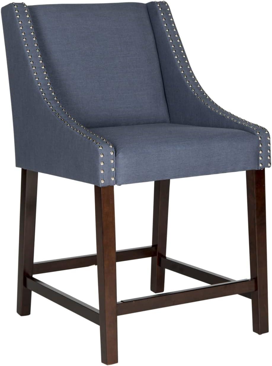 Espresso Wood and Navy Linen 23'' Transitional Counter Stool