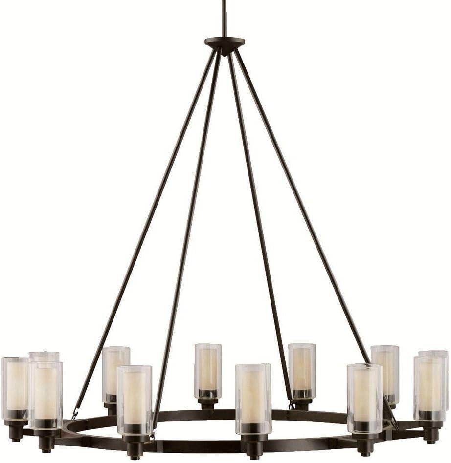 Circolo 41" Olde Bronze 12-Light Round Chandelier with Clear and Umber Glass