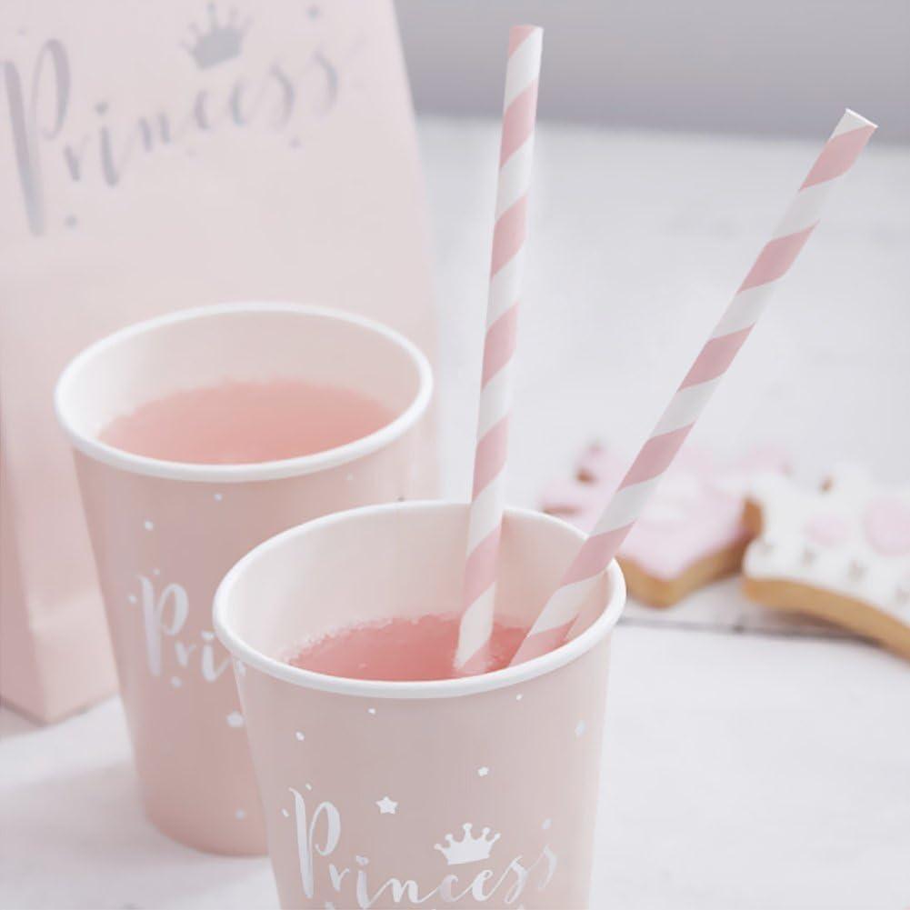 ALINK Biodegradable Paper Straws, 100 Pink and Gold Straws for Party Supplies, Birthday, Wedding, Bridal/Baby Shower, Christmas Decorations and Holiday Celebrations